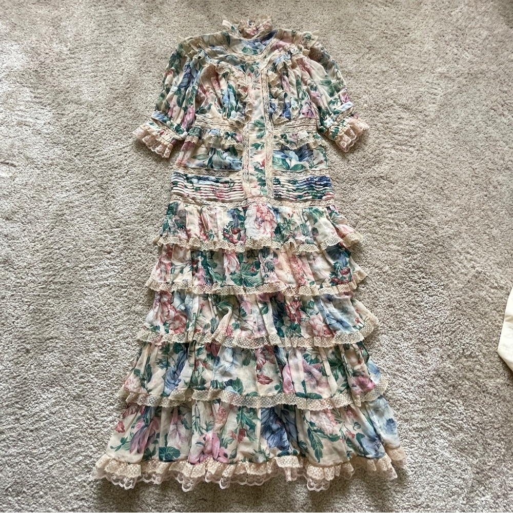 Zimmermann Multicolor Floral Midi Dress size 1 - Picture 3 of 13